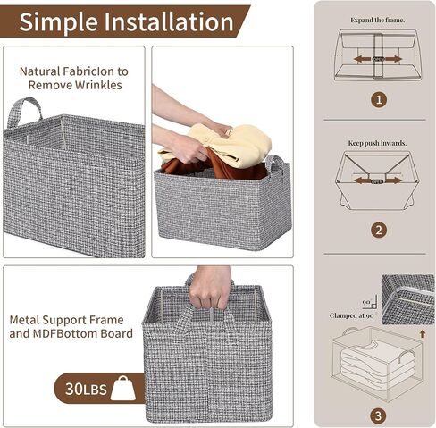 صناديق تخزين، سلال تخزين قماشية بمقابض، سلال تخزين كبيرة للتنظيم، صندوق تنظيم خزانة للملابس، الألعاب، الكتب، الحضانة، المكتب المنزلي، بيج وأبيض، عبوتان in Saudi Arabia