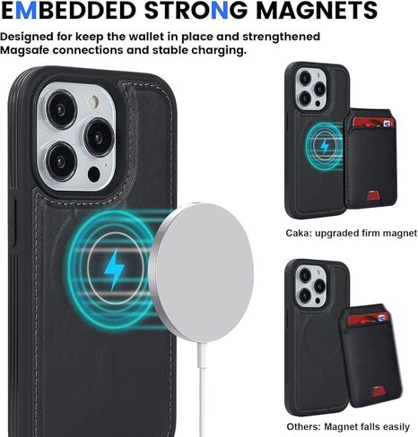 iPhone 14 Pro case with Credit Card Holder mag Safe, iPhone 14 Pro Phone Leather Case Wallet for Women Compatible mag Safe Wallet Detachable 2-in-1 for Men-Black in Kuwait