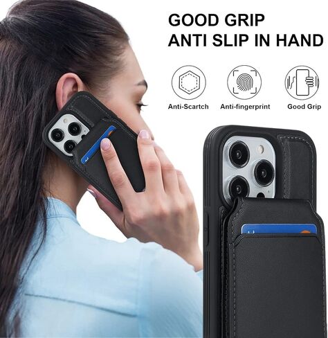 iPhone 14 Pro case with Credit Card Holder mag Safe, iPhone 14 Pro Phone Leather Case Wallet for Women Compatible mag Safe Wallet Detachable 2-in-1 for Men-Black in Kuwait