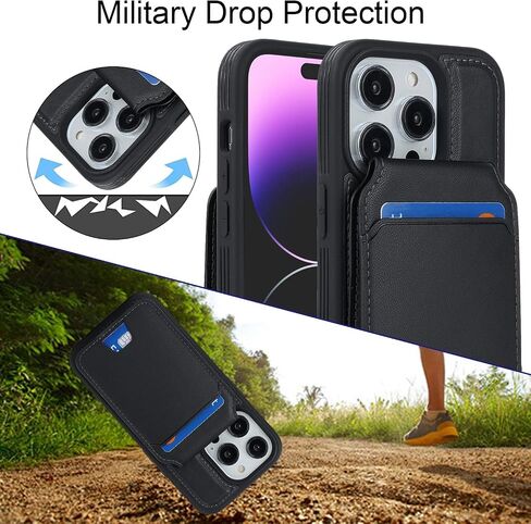 iPhone 14 Pro case with Credit Card Holder mag Safe, iPhone 14 Pro Phone Leather Case Wallet for Women Compatible mag Safe Wallet Detachable 2-in-1 for Men-Black in Kuwait