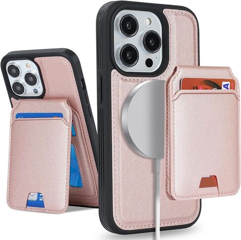 iPhone 14 Pro case with Credit Card Holder mag Safe, iPhone 14 Pro Phone Leather Case Wallet for Women Compatible mag Safe Wallet Detachable 2-in-1 for Men-Black in Kuwait