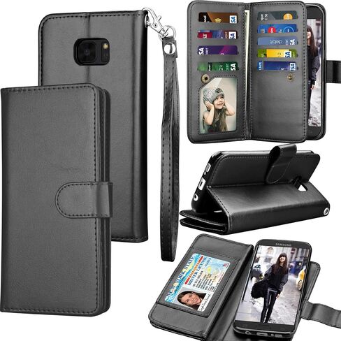 Tekcoo for Galaxy S7 Case/Galaxy S7 Wallet Case, Luxury ID Cash Credit Card Slots Holder Purse Carrying PU Leather Folio Flip Cover [Detachable Magnetic Hard Case] & Kickstand for Samsung S7-Brown in Saudi Arabia