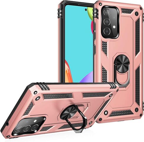 Dionsibei Military Grade Drop Impact for Samsung Galaxy A52 5G Case 360 Metal Rotating Ring Kickstand Holder Armor Heavy Duty Shockproof Cover for Galaxy A52 5G/4G Phone Case (Black) in Saudi Arabia