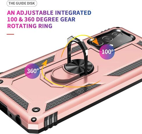 Dionsibei Military Grade Drop Impact for Samsung Galaxy A52 5G Case 360 Metal Rotating Ring Kickstand Holder Armor Heavy Duty Shockproof Cover for Galaxy A52 5G/4G Phone Case (Black) in Saudi Arabia