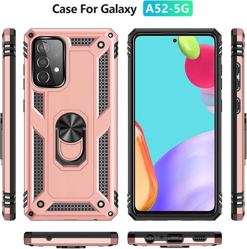 Dionsibei Military Grade Drop Impact for Samsung Galaxy A52 5G Case 360 Metal Rotating Ring Kickstand Holder Armor Heavy Duty Shockproof Cover for Galaxy A52 5G/4G Phone Case (Black) in Saudi Arabia