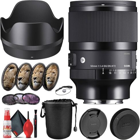 مجموعة عدسات Sigma 50mm f/1.4 DG DN Art لهاتف Sony E (315965) تشمل: حقيبة عدسة، طقم مرشح مكون من 3 قطع، مرشح قريب، غطاء عدسة، أغطية عدسة أمامية وخلفية، مجموعة تنظيف كاملة، حافظة غطاء العدسة in Saudi Arabia
