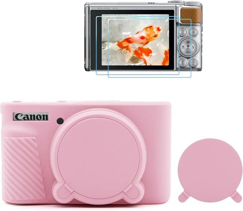 حافظة كاميرا SX730 SX740 ومجموعة ملحقات واقي شاشة LCD، حافظة سيليكون ناعمة لكاميرا Canon PowerShot SX740/SX730 HS، غطاء جسم لكاميرا SX740 SX730 مع غطاء عدسة - وردي in Kuwait