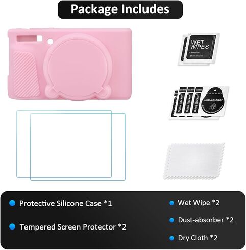 حافظة كاميرا SX730 SX740 ومجموعة ملحقات واقي شاشة LCD، حافظة سيليكون ناعمة لكاميرا Canon PowerShot SX740/SX730 HS، غطاء جسم لكاميرا SX740 SX730 مع غطاء عدسة - وردي in Kuwait
