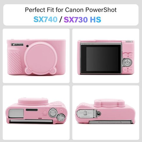 حافظة كاميرا SX730 SX740 ومجموعة ملحقات واقي شاشة LCD، حافظة سيليكون ناعمة لكاميرا Canon PowerShot SX740/SX730 HS، غطاء جسم لكاميرا SX740 SX730 مع غطاء عدسة - وردي in Kuwait