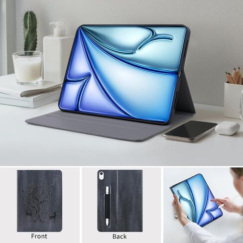 HFcoupe for iPad Air 6th Generation Cases 11 Inch 2024,10.9 iPad Case Air 5th/4th Gen (2022 & 2020) Embossed iPad Air M2 Case 11 inch with Elastic Pencil Holder, Auto Wake/Sleep Cover, Tan in Saudi Arabia