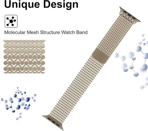 Stainless Steel Watch Band Compatible with Apple Watch Band 38mm 40mm 41mm 42mm 44mm 45mm 49mm Women Men ,Smartwatch Bands Metal Sport Loop Adjustable Strap Magnetic Clasp Molecular Structure Mesh Wristband for iWatch Series in Saudi Arabia