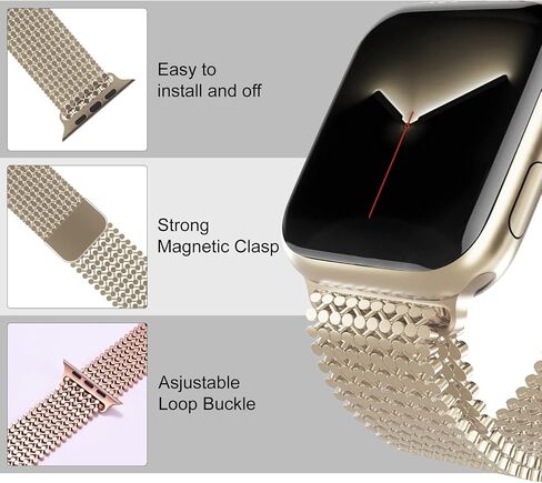 Stainless Steel Watch Band Compatible with Apple Watch Band 38mm 40mm 41mm 42mm 44mm 45mm 49mm Women Men ,Smartwatch Bands Metal Sport Loop Adjustable Strap Magnetic Clasp Molecular Structure Mesh Wristband for iWatch Series in Saudi Arabia