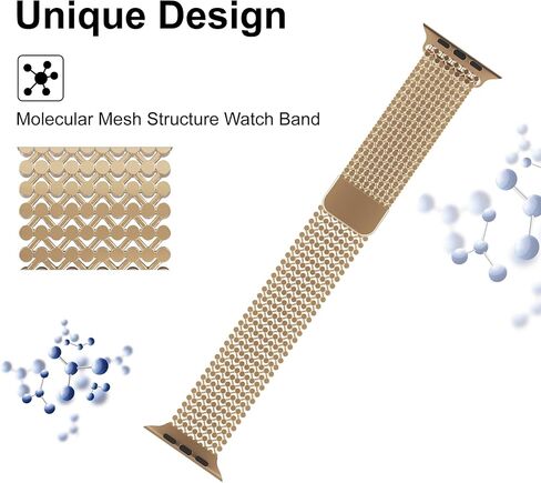 Stainless Steel Watch Band Compatible with Apple Watch Band 38mm 40mm 41mm 42mm 44mm 45mm 49mm Women Men ,Smartwatch Bands Metal Sport Loop Adjustable Strap Magnetic Clasp Molecular Structure Mesh Wristband for iWatch Series in Saudi Arabia