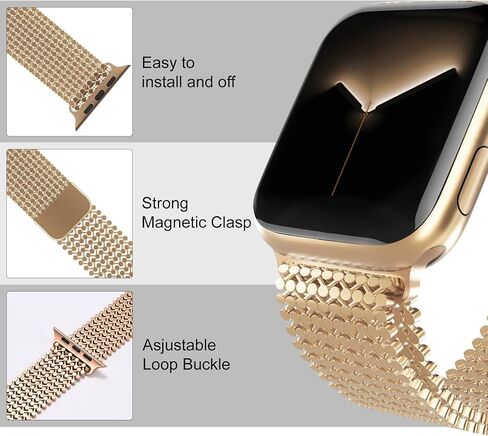 Stainless Steel Watch Band Compatible with Apple Watch Band 38mm 40mm 41mm 42mm 44mm 45mm 49mm Women Men ,Smartwatch Bands Metal Sport Loop Adjustable Strap Magnetic Clasp Molecular Structure Mesh Wristband for iWatch Series in Saudi Arabia