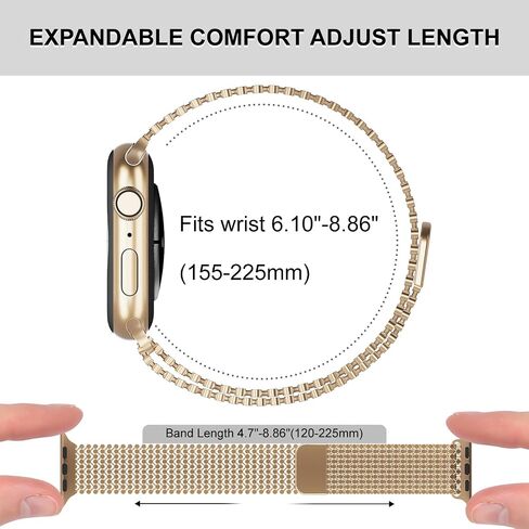 Stainless Steel Watch Band Compatible with Apple Watch Band 38mm 40mm 41mm 42mm 44mm 45mm 49mm Women Men ,Smartwatch Bands Metal Sport Loop Adjustable Strap Magnetic Clasp Molecular Structure Mesh Wristband for iWatch Series in Saudi Arabia