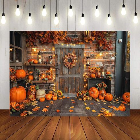 Mocsicka Fall Photography Backdrop Thanksgiving Autumn Pumpkin Harvest Day Background Sunflower Maple Leaves Fall Baby Shower Banner Decoration Party Supplies Photo Booth Prop(7x5ft) in Saudi Arabia