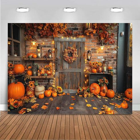 Mocsicka Fall Photography Backdrop Thanksgiving Autumn Pumpkin Harvest Day Background Sunflower Maple Leaves Fall Baby Shower Banner Decoration Party Supplies Photo Booth Prop(7x5ft) in Saudi Arabia