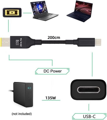 NFHK نوع C USB-C المدخلات إلى 20 فولت تيار مستمر 5.5*2.1 مللي متر انتاج الطاقة 100 واط 135 واط 140 واط 65 واط PD كبل شحن لأجهزة الكمبيوتر المحمول in Saudi Arabia