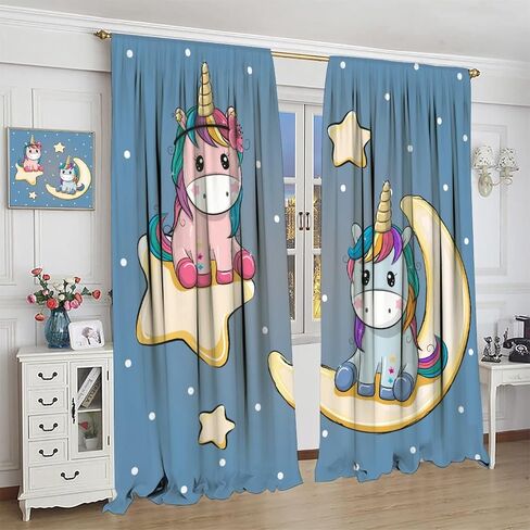 Rainbow Unicorn Bedroom Curtains,Purple Pink Dream Universe Starry Sky Kids Bedroom Living Room Window Treatments Curtains 42x45 Inch in Saudi Arabia