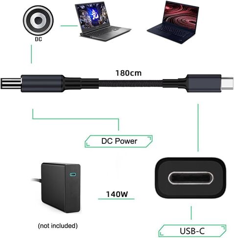 NFHK نوع C USB-C المدخلات إلى 20 فولت تيار مستمر 5.5*2.1 مللي متر انتاج الطاقة 100 واط 135 واط 140 واط 65 واط PD كبل شحن لأجهزة الكمبيوتر المحمول in Saudi Arabia
