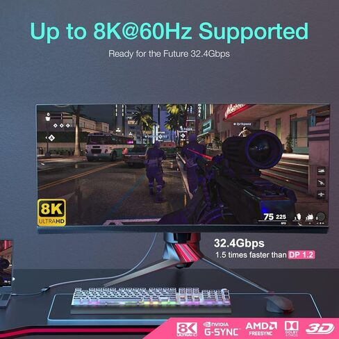 محول PNY 8K Mini DisplayPort إلى Display Port 1.4 (Mini DP إلى DP 1.4 - Thunderbolt وThunderbolt 2 Port متوافق) 32.4 جيجابت في الثانية، 8K@60 هرتز، 4K@120 هرتز جاهز (5 حزم) in Kuwait