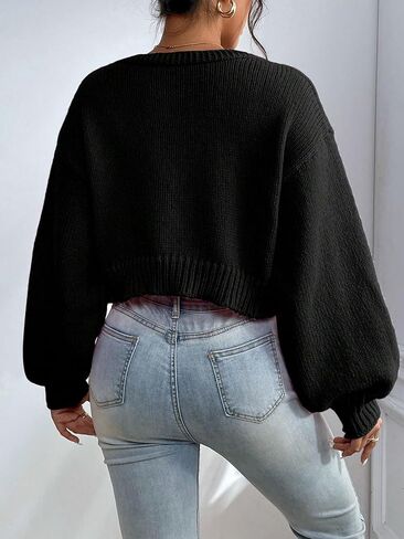 SHENHE Women's Pearl Beaded Open Front V Neck Drop Shoulder Cropped Cardigan Sweater in Kuwait