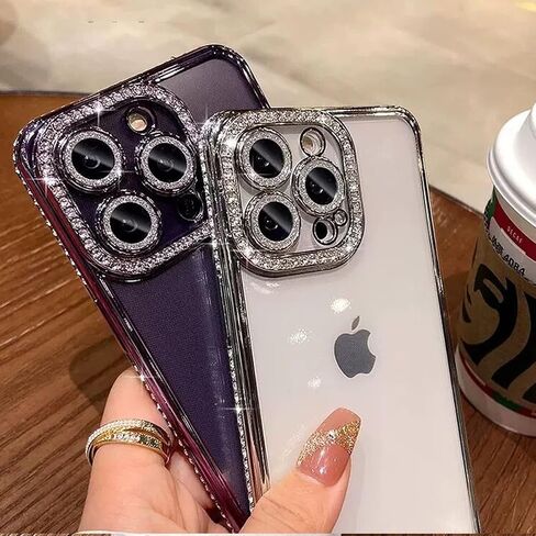 Clear Glitter Case for iPhone 16 Pro,Luxury Bling Sparkly Diamond Rhinestone with Camera Protector Soft TPU Plating Bumper Slim Transparent Women Girls Case for iPhone 16 Pro 6.3 Inch, Silver in Saudi Arabia