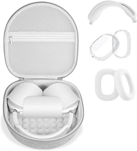 غطاء وغطاء من السيليكون 3 في 1 لسماعات Apple Airpods Max، وغطاء صلب لسماعات AirPods Max وغطاء وسادة أذن مضاد للخدش / غطاء أكواب الأذن / ملحقات غطاء عصابة الرأس (رمادي) in Kuwait