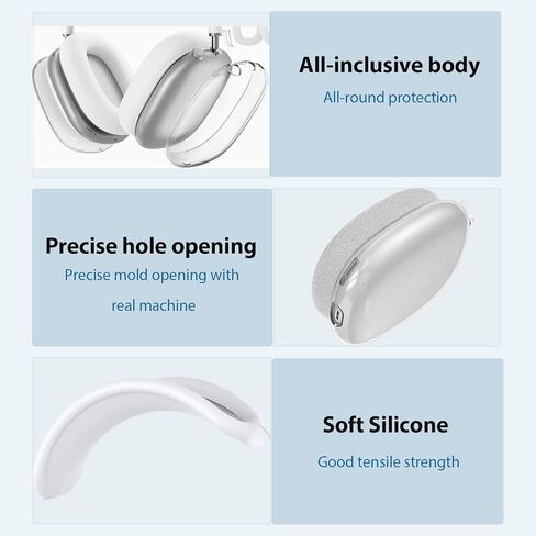غطاء وغطاء من السيليكون 3 في 1 لسماعات Apple Airpods Max، وغطاء صلب لسماعات AirPods Max وغطاء وسادة أذن مضاد للخدش / غطاء أكواب الأذن / ملحقات غطاء عصابة الرأس (رمادي) in Kuwait