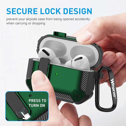 Airpods Pro 2 Case Cover with Lock, Military Hard Shell Full-Body Shockproof Protective Case Skin with Keychain for Airpods Pro 2nd Generation [Green] in Saudi Arabia