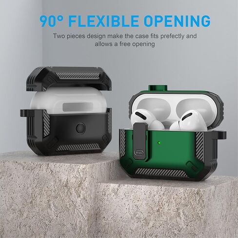 Airpods Pro 2 Case Cover with Lock, Military Hard Shell Full-Body Shockproof Protective Case Skin with Keychain for Airpods Pro 2nd Generation [Green] in Saudi Arabia