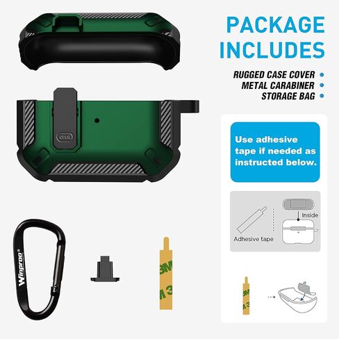 Airpods Pro 2 Case Cover with Lock, Military Hard Shell Full-Body Shockproof Protective Case Skin with Keychain for Airpods Pro 2nd Generation [Green] in Saudi Arabia