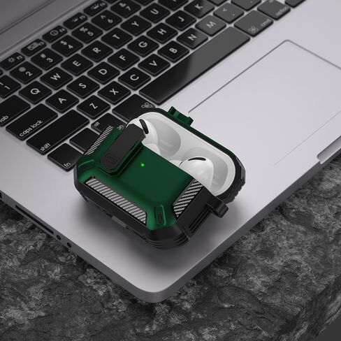 Airpods Pro 2 Case Cover with Lock, Military Hard Shell Full-Body Shockproof Protective Case Skin with Keychain for Airpods Pro 2nd Generation [Green] in Saudi Arabia