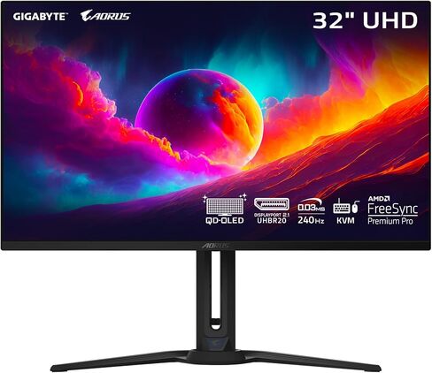 GIGABYTE - AORUS FO32U2 Pro - 32" QD OLED Gaming Monitor - UHD 3840x2160-240Hz - 0.03ms GTG - AMD FreeSync Premium Pro - Type C KVM - HDMI, DP, Type C - Height Adjustable - Black in Saudi Arabia