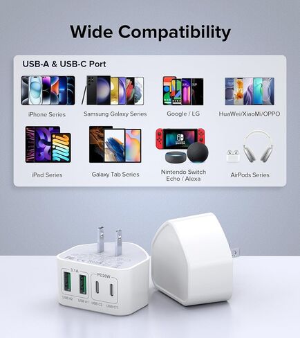 [2 Pack] USB C Charger Block, 40W 4-Port Fast USB-C Wall Charger Brick, Dual Port PD Power Adapter+QC Plug Multiport Charging Cube for iPhone15 14 13 12 11 Pro Max XS XR 8 7,iPad, Samsung,Tablet in Saudi Arabia