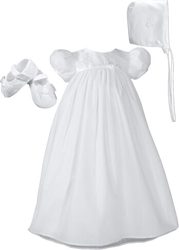 Baby Girls White Bonnet Embroidered Christening Dress Outfit in Kuwait