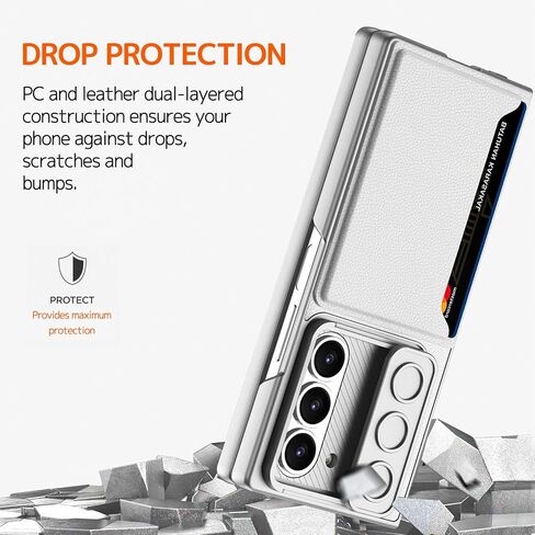 NINKI Compatible Samsung Galaxy Z Fold 6 Case with Credit Card Holder,[Slide Camera Cover] Protective Card Slot Case for Galaxy Z Fold 6 Phone Case Wallet,Samsung Z Fold 6 Case Screen Protector Silver in Saudi Arabia