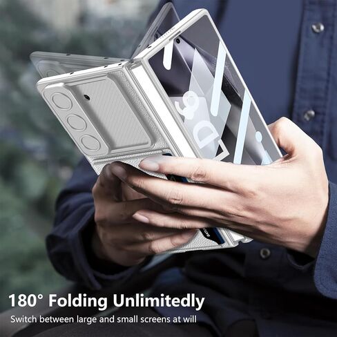 NINKI Compatible Samsung Galaxy Z Fold 6 Case with Credit Card Holder,[Slide Camera Cover] Protective Card Slot Case for Galaxy Z Fold 6 Phone Case Wallet,Samsung Z Fold 6 Case Screen Protector Silver in Saudi Arabia