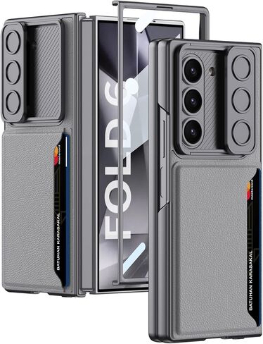 NINKI Compatible Samsung Galaxy Z Fold 6 Case with Credit Card Holder,[Slide Camera Cover] Protective Card Slot Case for Galaxy Z Fold 6 Phone Case Wallet,Samsung Z Fold 6 Case Screen Protector Silver in Saudi Arabia