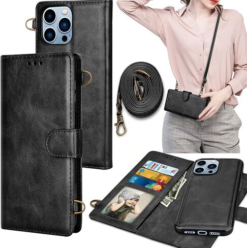 Tekcoo Wallet Case Comaptible with iPhone 13 Pro (6.1 inch) 2021,Crossbody Shoulder [RFID Blocking] Carrying Purse Card Slots Holder Flip PU Leather Cover [Detachable Magnetic Hard Case] - Rose Gold in Saudi Arabia