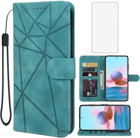 Case for Redmi Note 10/Redmi Note 10S/Note 11SE 4G/Poco M5S Wallet Case with Tempered Glass Screen Protector,Leather Flip Credit Card Holder Stand Phone Cover for Xiaomi Redmi Note 10S Black in Saudi Arabia