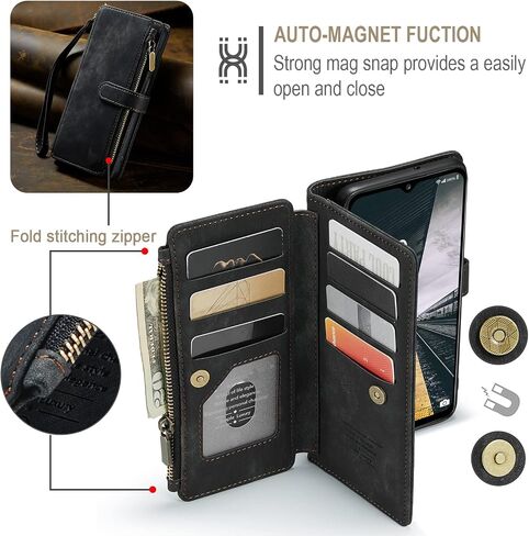 Asuwish Phone Case for Samsung Galaxy A13 4G/5G Wallet Cover and Tempered Glass Screen Protector Leather Flip Credit Card Holder Stand Cell Accessories Gaxaly A04s M13 G5 A 13 LTE 13A 2022 Women Black in Saudi Arabia