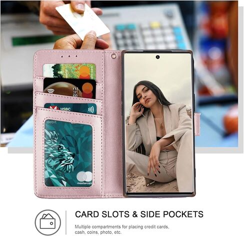 Galaxy S22+ Plus Wallet Case,[RFID Blocking] 3 Card Holder Stand with Credit Card Slot PU Leather Magnetic Protective Flip Cover for Galaxy S22 Plus(Rose Gold) in Saudi Arabia