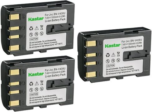 بطارية Kastar BN-V408 بديلة مكونة من قطعتين لـ JVC GR-DVL220 DR-DVL220U، GR-DVL257، GR-DVL300، GR-DVL300U، GR-DVL305، GR-DVL307، GR-DVL308، GR-DVL309، كاميرا GR-DVL310، GR-DVL313، GR-DVL315، GR-DVL317 in Kuwait