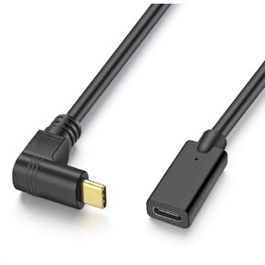 Quick Charge USB Type C Up or Down Angle 90 Degree Male to USB Type C Female 3 AMP Sync and Charging Cable Cord Wire Adapter Convertor Extension Cable 1FT (Right Angle M to F)