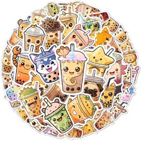 Pack 50 Pcs Cute Drink Boba Tea Stickers for Water Bottles Funny Laptop Luggage Computer Scrapbooking Kids Teens Girls Boys Adults Aesthetic Waterproof Sticker Small Vinyl Decals