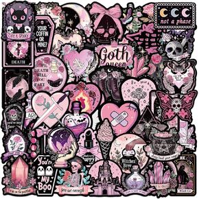 50pcs Goth Stickers for Kids Teens, Waterproof Vinyl Pastel Cartoon Skull Skeleton Stickers Decals for Water Bottle Laptop Skateboard Scrapbook Phone Cases, Gothic Horror Stickers