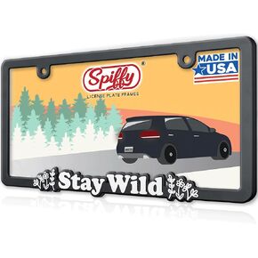 Spiffy License Plate Frame Stay Wild Accessories for US/CAN Vehicles with Vibrant Raised Lettering | Heavy Duty Polyurethane | Strong Securing Clips | Original Design | Made in The USA