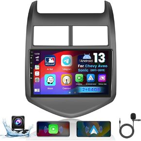 Hikity Android Car Stereo Upgrade 2+64G for Chevy Aveo Sonic 2011-2015 with Wireless Carplay Android Auto, 9 Inch Touchscreen Radio with GPS Navigation Backup Camera FM RDS SWC