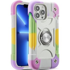 MARKILL Compatible with iPhone 13 Pro Max Case 6.7 Inch with Ring Stand, Heavy-Duty Military Grade Shockproof Phone Cover with Magnetic Car Mount for iPhone 13 Pro Max. (Rainbow Pink)